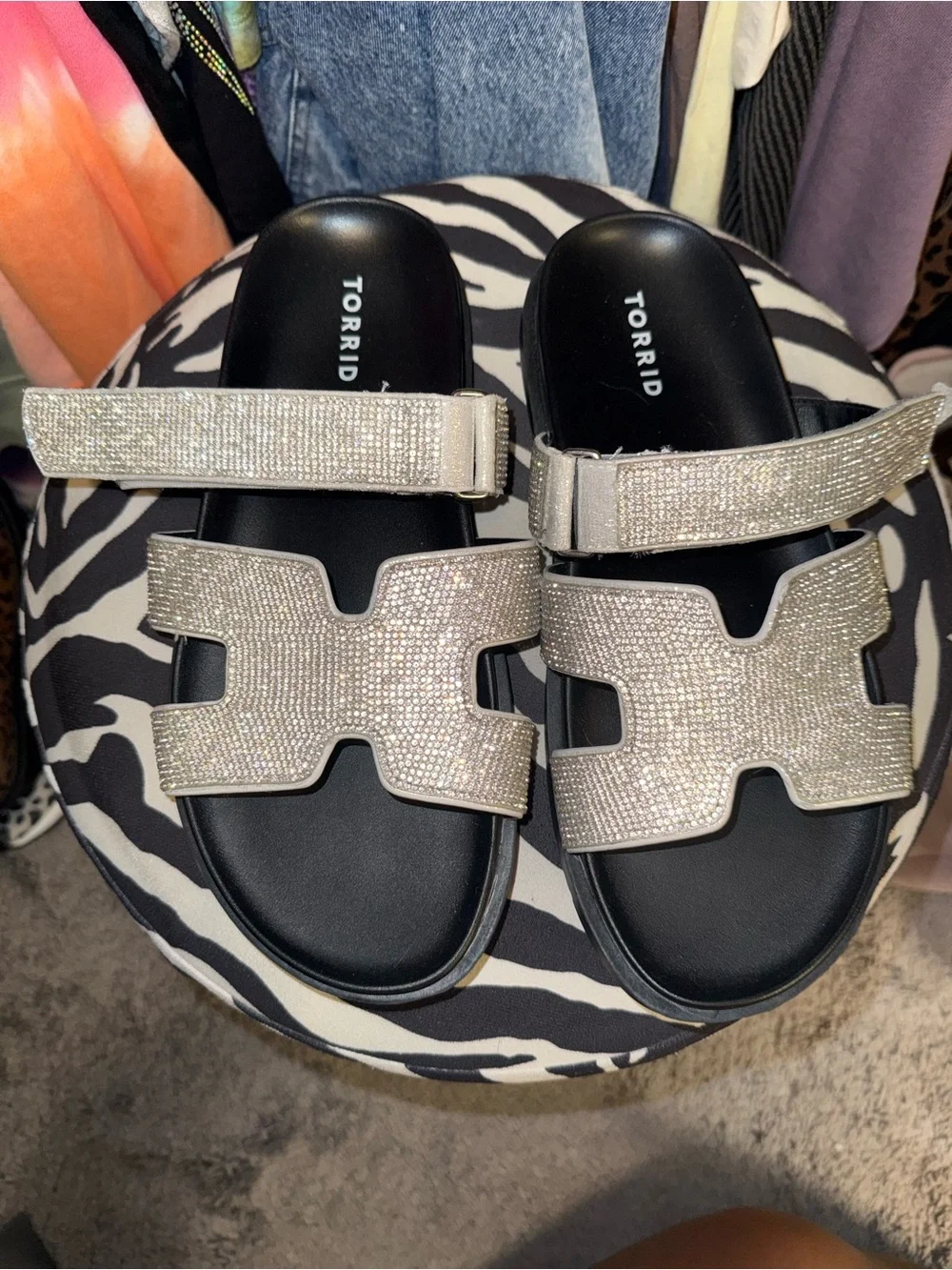 torrid Crystal Embellished Silver Slide Sandals